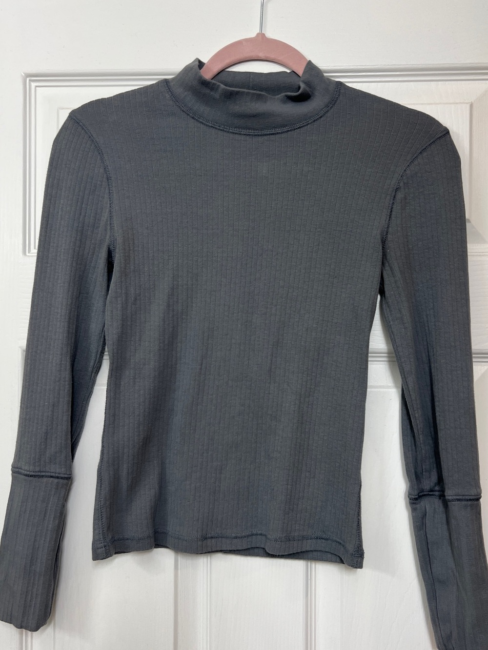 Free People Charcoal Ribbed Mock Neck Long Sleeve Top